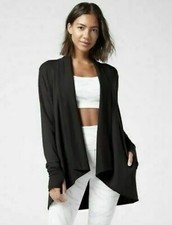 Athleta Pranayama Wrap Black Soft Light Layer Jacket W/ Pockets Thumbholes XXS
