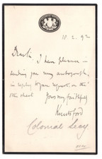 Henry Holland, 1st Viscount Knutsford Signed Letter 1892 / Autographed Colo