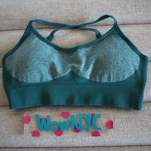Sujetador deportivo espalda cruzada para mujer medio verde tejido bralette yoga elástico gimnasio Foto 3 de 4