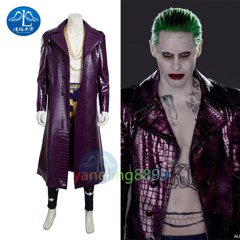 JARED LETO SUICIDE SQUAD JOKER CROCODILE LEATHER COAT HALLOWEEN COSPLAY  COSTUME