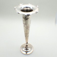 Tall Trumpet Vase Japanese Sterling Silver Engraved Decorations