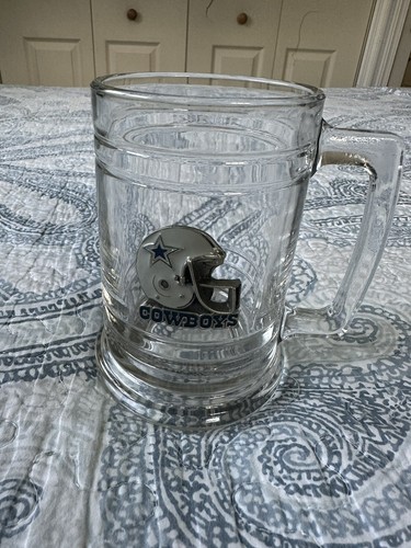 VTG NFL Dallas COWBOYS Tankered Mug Pewter Helmet Logo Heavy Glass Beer Stein - Picture 10 of 10