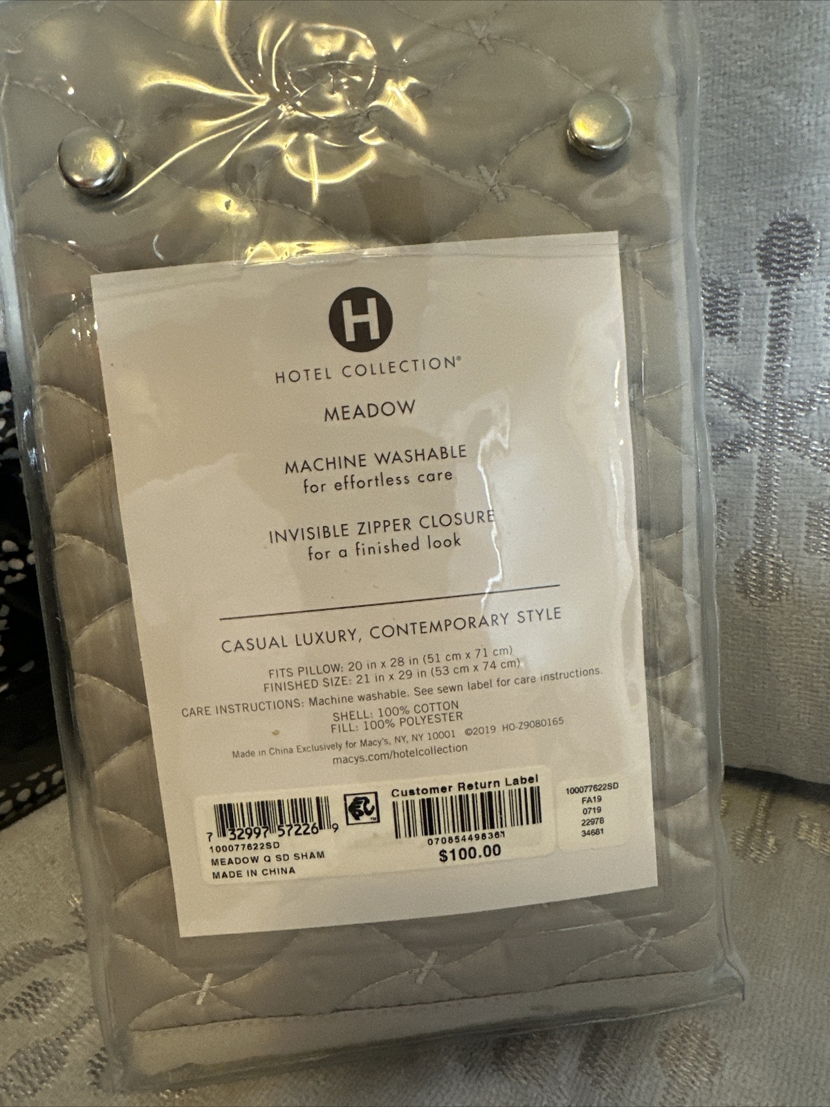 Hotel Collection Meadow Quilted Standard Sham 100, Grey 😃😃 eBay