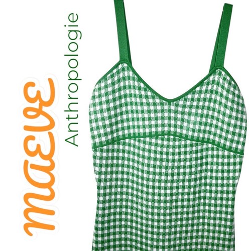 MAEVE ANTHROPOLOGIE Abito midi in maglia di gingham verde, piccolo - Foto 3 di 7