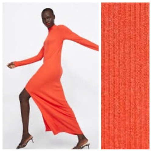 NWT. Zara Orange Ribbed Maxi Dress 