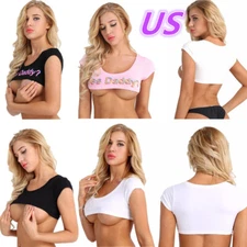 Yes Daddy Sexy Crop Tops Women's Scoop Neck Mini T-Shirts Cotton Short Blouse