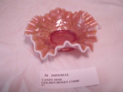 Dugan Peach Opalescent Marigold candy dish Golden Honey Comb
