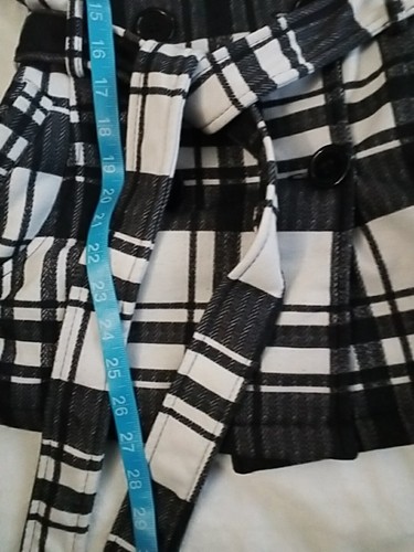 Jou Jou Womens Belted Coat Double Breasted Black White Plaid Buttons Lined M OB2 - Picture 7 of 7