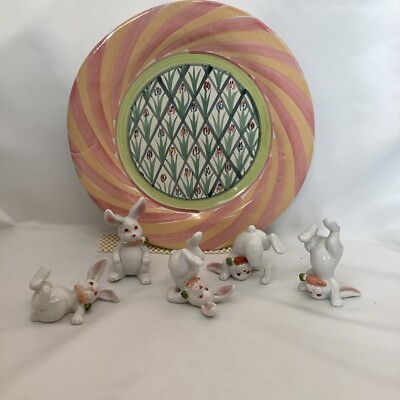 Vintage Fitz & Floyd Easter Bunny Tumbling Figurines  1978 Whimsical Set 5