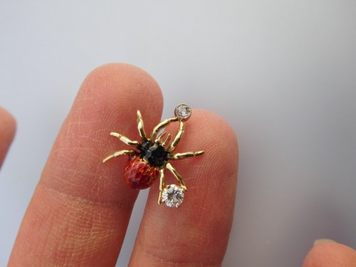 Schöne frühe 1900er 14K Gold Guillochische Emaille giftige Spinne Reversnadel !!!!
