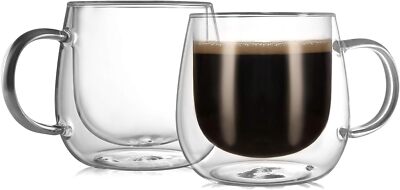 CNGLASS Double Walled Glass Coffee Mugs 10oz,Large Insulated 10oz(2-pack) 