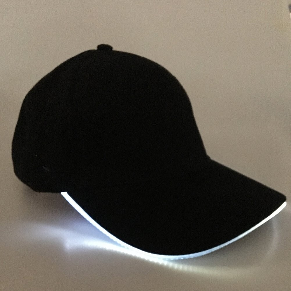 White LED Light Black Baseball Cap Hat Glow Brim Night Party