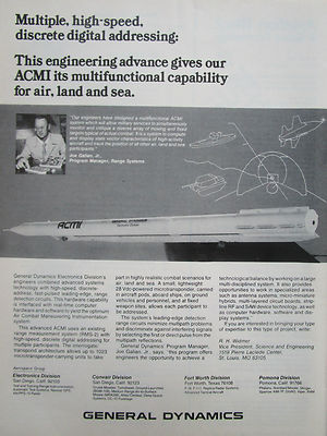 4/1980 PUB GENERAL DYNAMICS ELECTRONICS ACMI MISSILE JOE GALIAN ORIGINAL ANZEIGE