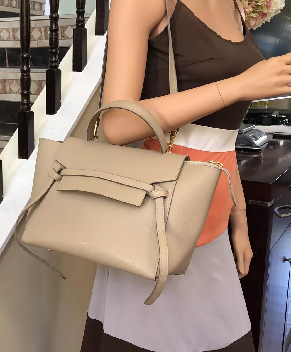 Authentic Celine Belt Bag Mini Beige Leather Handbag