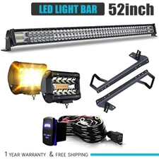 Front Upper Roof 52" LED Light Bar Combo+4" Pods Kit For JEEP Wrangler JK 07-18