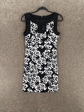 Connected Apparel Sleeveless Sheath Dress Womens 6 Black White Geometric Stretch