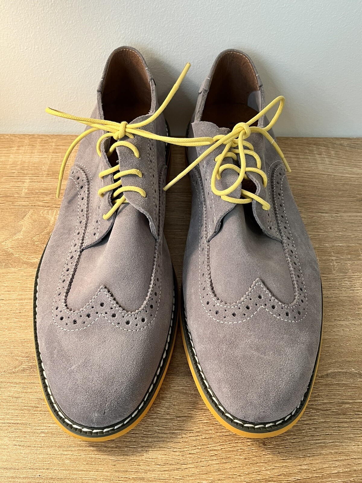 SAOLA Scarpe Oxford Florsheim grigio scamosciato punta ala pizzo giallo uomo eleganti moda tg 11