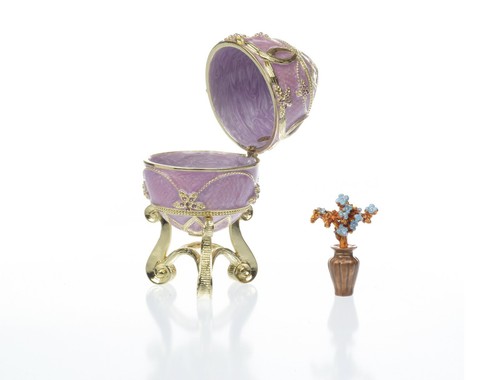 keren kopal Purple Egg & flowers vase Trinket Box with Austrian Crystals - Picture 3 of 7