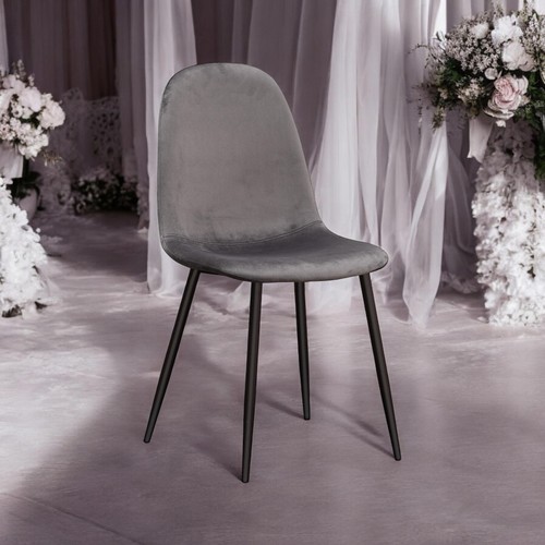 Grey Velvet Dining Chair Stylish Cushion Padded Metal Legs for Home & Kitchen - Picture 6 of 16