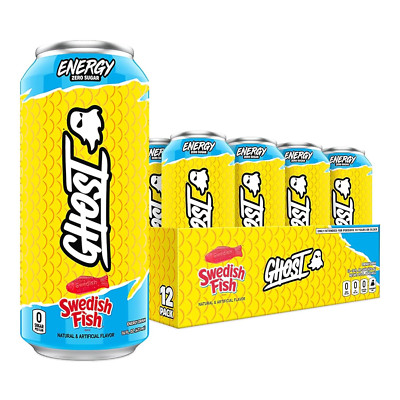 GHOST Energy Drink - 12-Pack, Swedish Fish, 16Oz Cans - Energy & Focus
