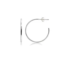 35mm Polished Open 1mm Thin Round Post Sterling Silver C-Hoop Earrings