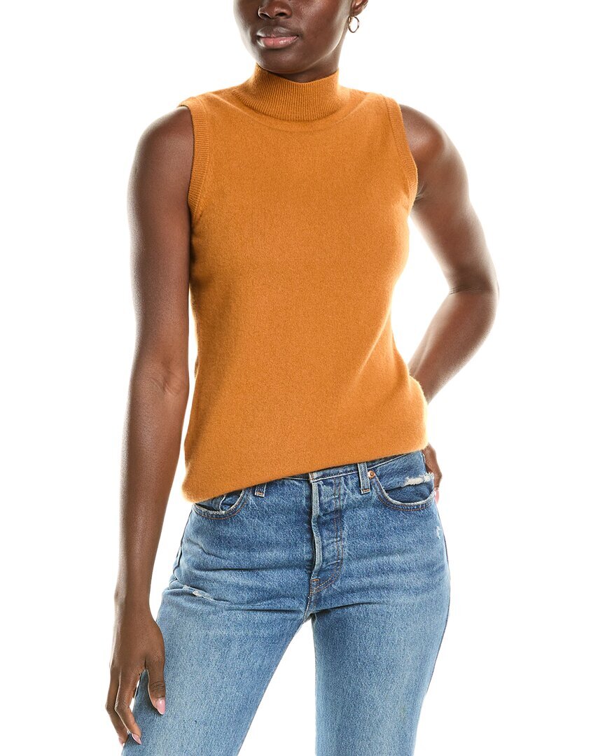 Sofiacashmere Mock Neck Cashmere Tank Womens Orange L