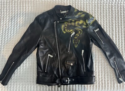 Authentic  Mens Philipp Plein Leather Biker Snake Skull Jacket XXL