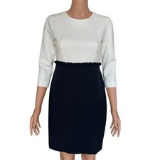 J. Crew color block Dress ruffle waist white/navy size 2P NWOT