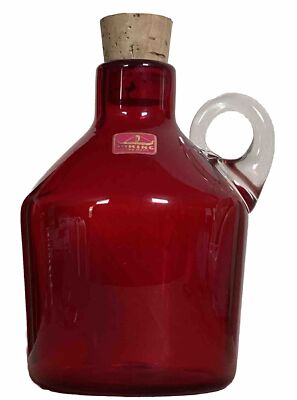 Viking Jug With Cork And Label Never Used Red Glass MCM