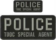POLICE T D O C S AGENT EMBROIDERY PATCHES 4X10 &2X5 hook on back Gray on black