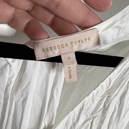 Rebecca Taylor Broomstick Crinkle Midi Dress Size 4 White - Picture 3 of 5