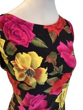 Phase Eight Stretch Black, Pink, Green, Yellow Floral Dress Size 14 Bnwot