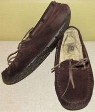 UGG AUSTRALIA Women Moccasin Sz 7 Brown Suede Leather Slippers Shoes 5133 GUC