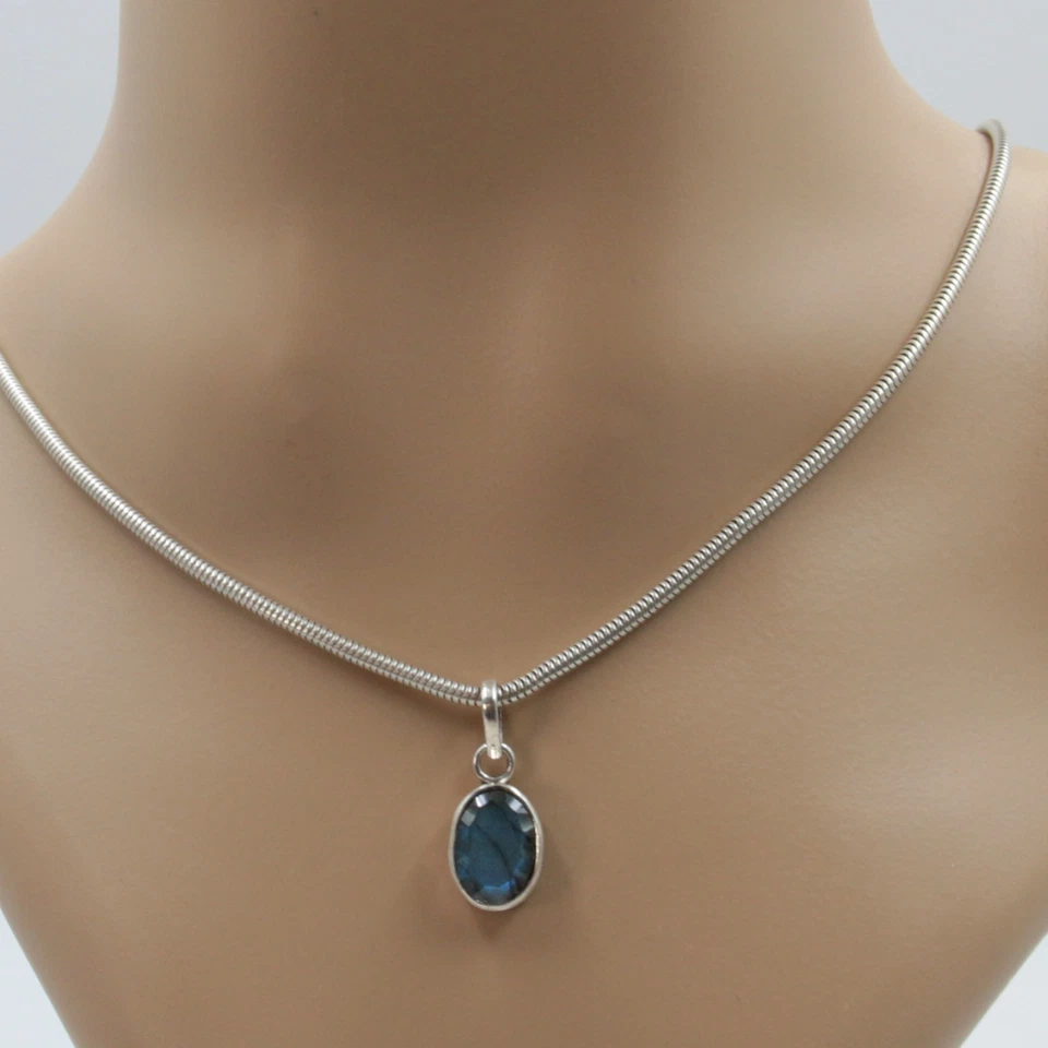 Rimorchio Labratorite Vero Ciondolo IN Argento 2,5 CM Sterling 925 Ovale Fa - Immagine 3 di 4