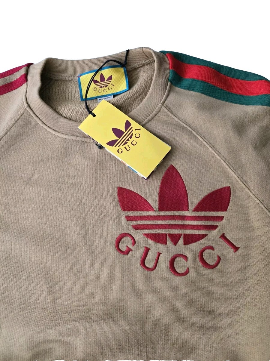 GUCCI x Adidas Dark Beige Crewneck Sweatshirt Size XS Small GUCCI x Adidas Dark Beige Crewneck Sweatshirt Size XS Small