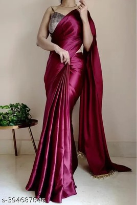 New Traditional Satin Silk Saree With Blouse Piece Party Wedding Wear For Women