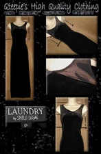 LAUNDRY - Classic Black - VELVET VELOUR & SHEER Sexy Long Evening DRESS  size P