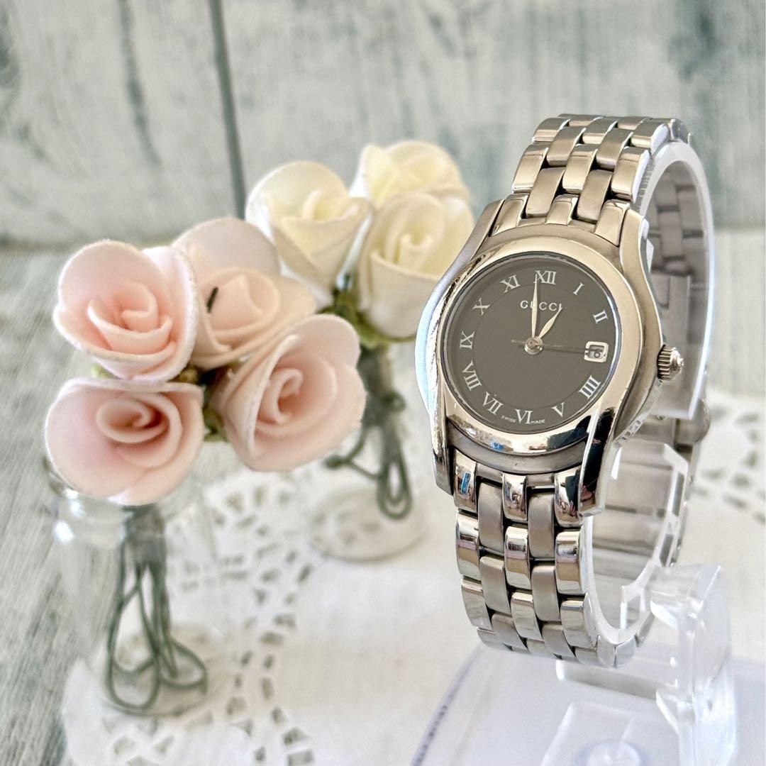 Gucci 5500L Silver Black Watch Battery Replacement Used