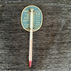 Vintage Glass Tube Meat Thermometer Oval Metal Guide Plate Retro Kitchen Gauge
