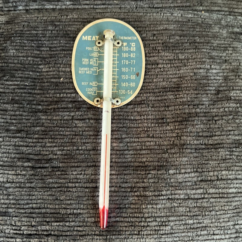 Vintage Glass Tube Meat Thermometer Oval Metal Guide Plate Retro Kitchen Gauge