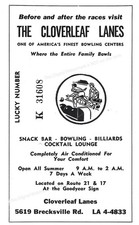 1960 Ad * Cloverleaf Lanes Cleveland Ohio Bowling Cocktail Lounge Billiards