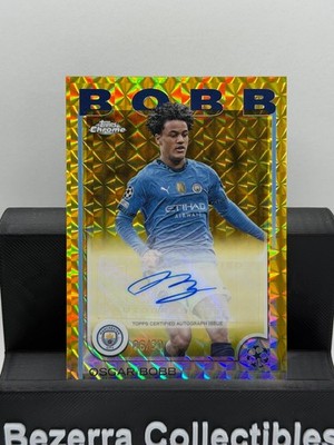 OSCAR BOBB 2024-25 TOPPS CHROME UCL GOLD GEOMETRIC AUTO /50 MANCHESTER CITY