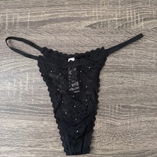 Victoria s Secret Medium Black Lace, Bling Thong Panties