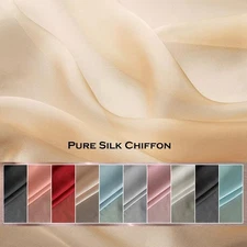 55'' Wide Plain Mulberry Pure Silk Chiffon Fabric By the Yard Flowy Wedding Silk