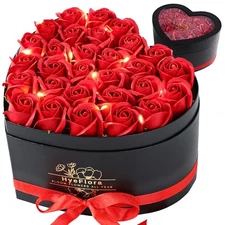  30 Pcs Red Fake Roses in a Heart Box Birthday Gifts for Red Roses in Box