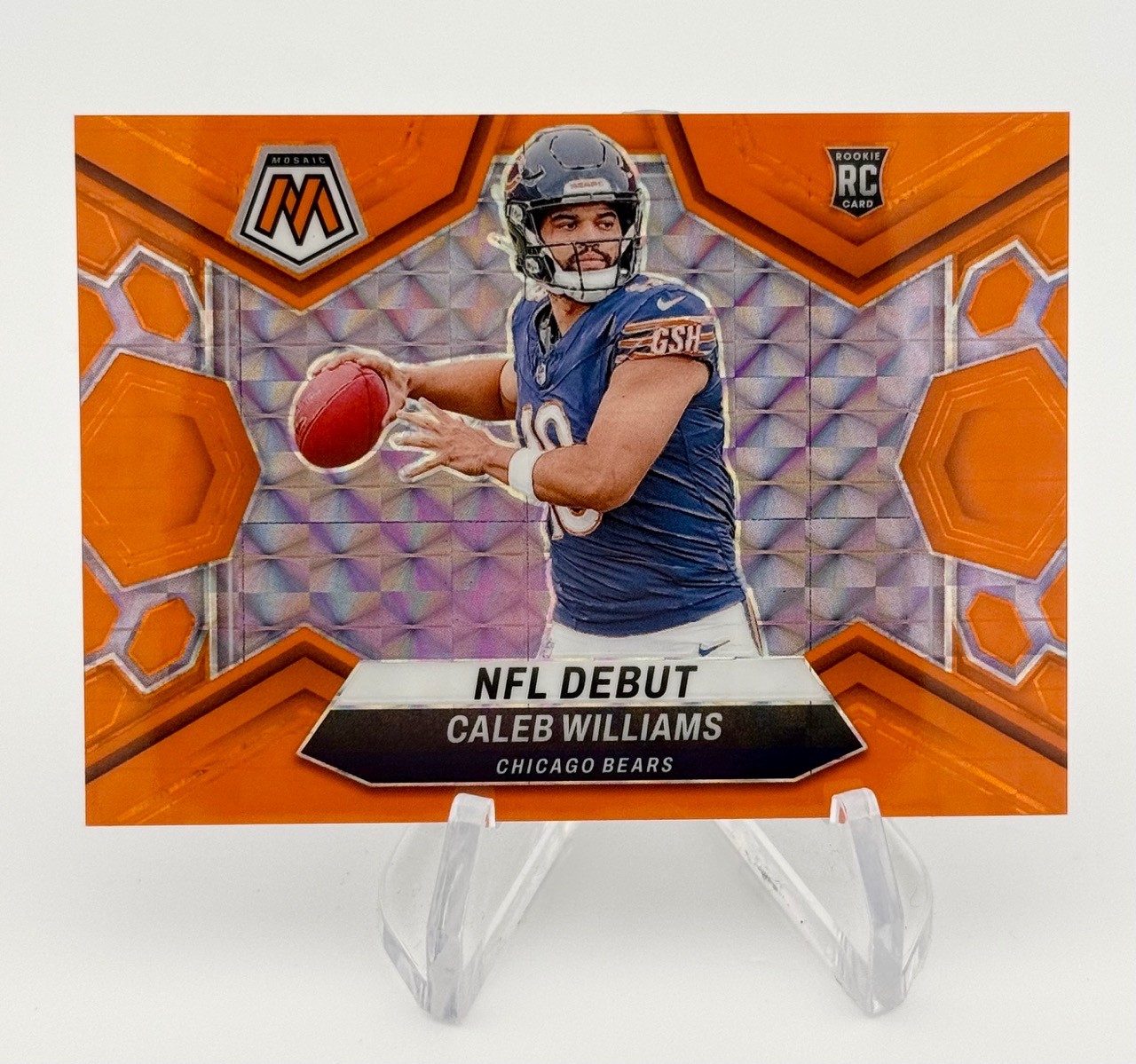 2024 Mosaic Caleb Williams NFL Debut Orange Fluorescent Mosaic Prizm /25 RC