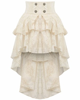 Dark In Love Damen Steampunk Gothic Vintage Spitze High Low Rock Vintage Off-White