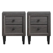 2PCS Nightstand W/2 Drawer Multipurpose Retro Grey Bedside Table Assembled