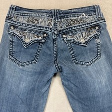 Miss Me Jeans Women's 31 Cuffed Capri Blue Denim Sequin Animal Print Embellished