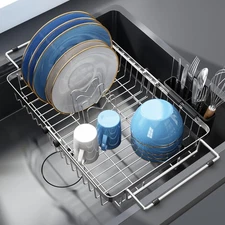 Expandable Dish Drying Rack Over The Sink Small Metal Stainless Steel Plate H...